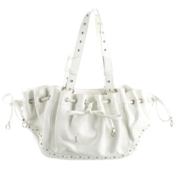 Anne Fontaine Studded Leather Drawstring Black Handbag Purse Rocker Biker BDSM - Picture 7 of 7